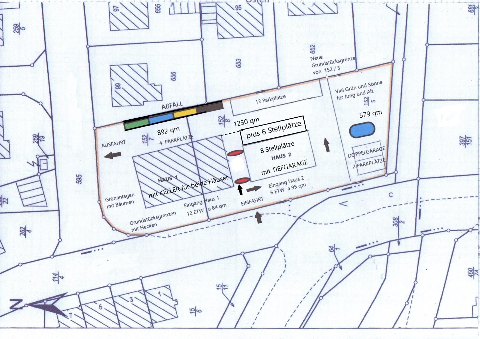 Lageplan geändert mit Haus 1 und 2