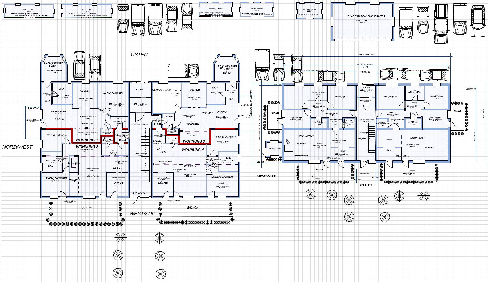 KME 11 EG  mit Parkplätzen, Müllboxen und Elektro Ladestationen